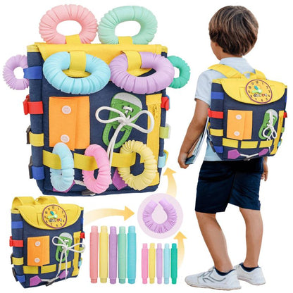 Busy Board Backpack – Montessori Sensory Learning Bag for Toddlers 1 Year+