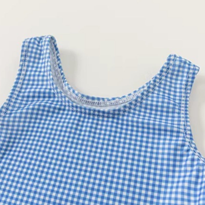 Girls New Summer Plaid Onesie Swimsuit