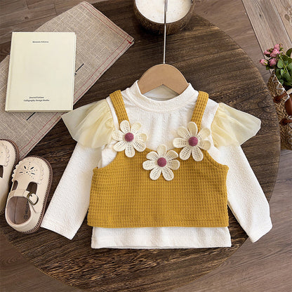 Girls Autumn School Outfit Girls Floral Vacation Outfit Three-Piece Set