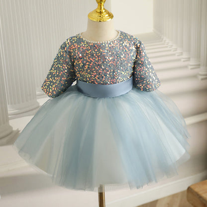 Baby Girl Princess Dress Toddler Summer Sequins Flowers Puffy Birthday Party Dresses