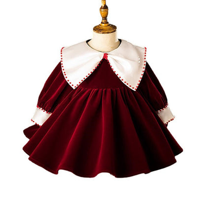 Girl Christmas Dress Baby Girls Birthday Dresses Toddler Wine Red Bow Formal Princess Dress