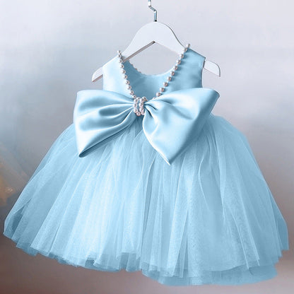 Baby Girl Formal Dresses Toddler Birthday Party Dress Pink Bow Puffy Girl Pageant Princess Dress