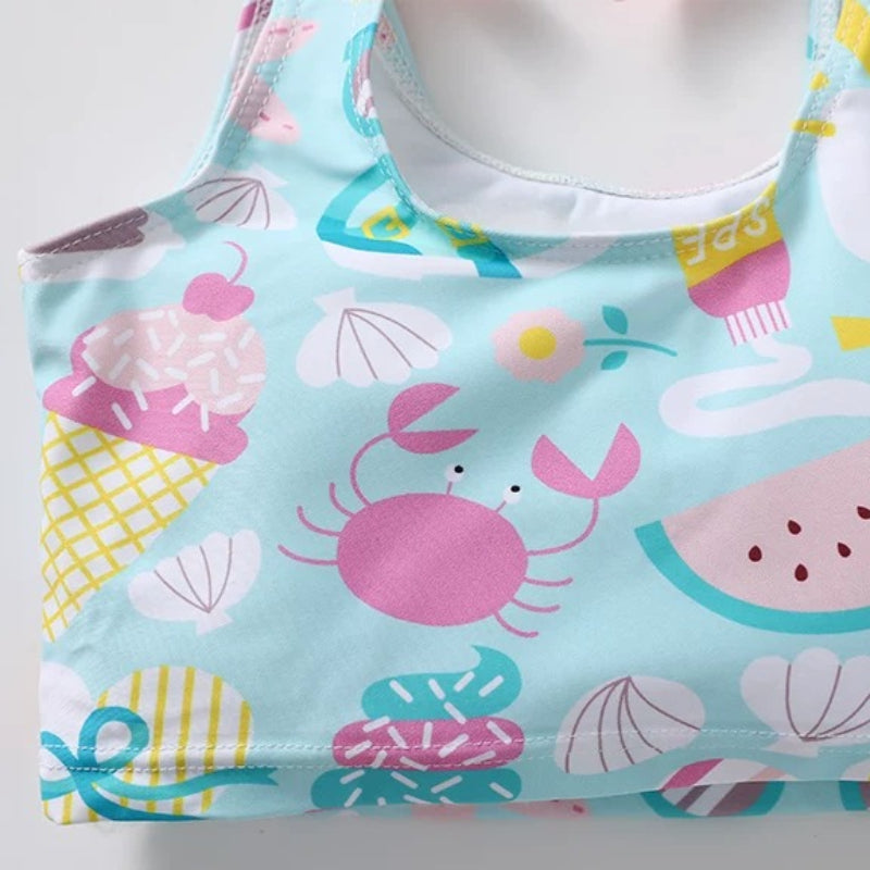 Girls' Summer Cartoon Cute Swimsuit Three-Piece Set