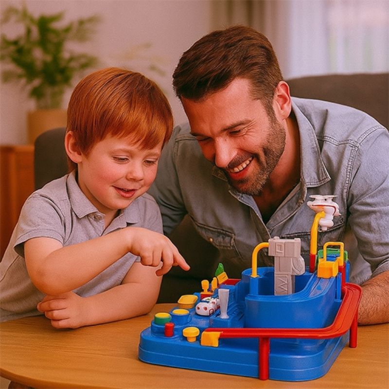 Interactive Toy Car Track – Battery-Free Adventure Race Set with 4 Cars, Ages 3+