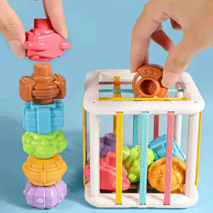 MagiCube™ Baby Activity Cube – Montessori Shape Sorter with Elastic Bands, BPA-Free