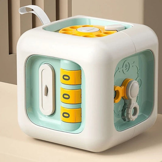 6-in-1 Montessori Activity Cube – Compact Sensory Travel Toy for Toddlers 12 Months+