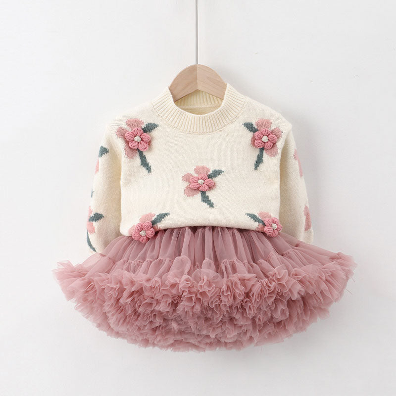 Girls Floral Autumn Outfit Girls Elegant Birthday Outfit