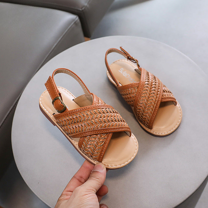 Girls Cross Braided Princess Shoes Summer Children's Soft Sole Casual Shoes