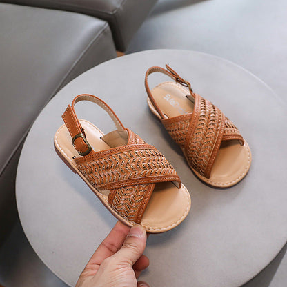 Girls Cross Braided Princess Shoes Summer Children's Soft Sole Casual Shoes