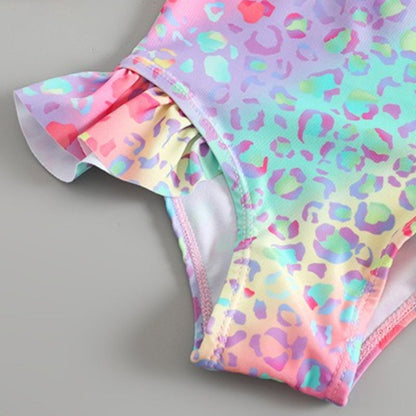Girls New Multicolor Ruffled Onesie Swimsuit