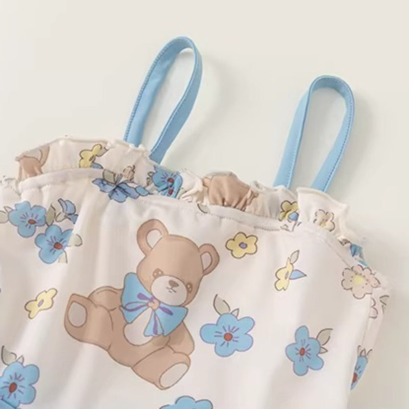 New Summer Girls' Bear Halter Onesie Swimsuit