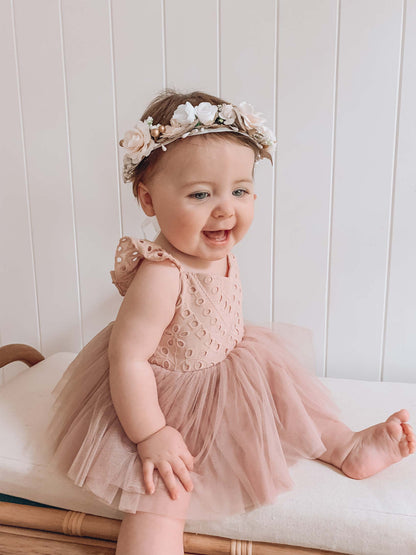 Trixie Belle Dusty Rose Pink Tutu Baby Girl Tulle Party Romper