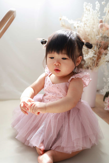Trixie Belle Dusty Rose Pink Tutu Baby Girl Tulle Party Romper