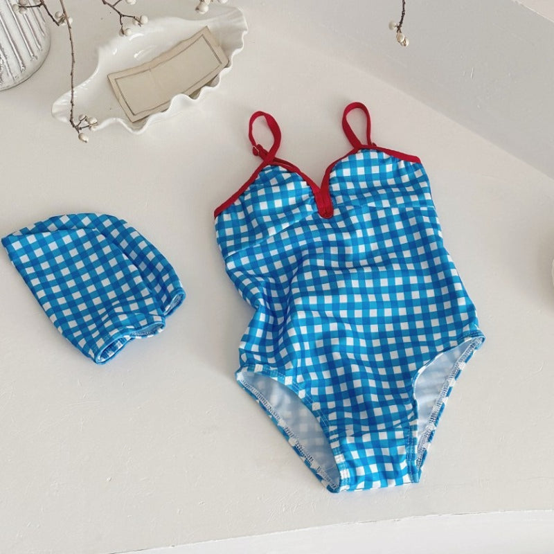 Girls' Plaid Tie-up Onesie Swimsuit