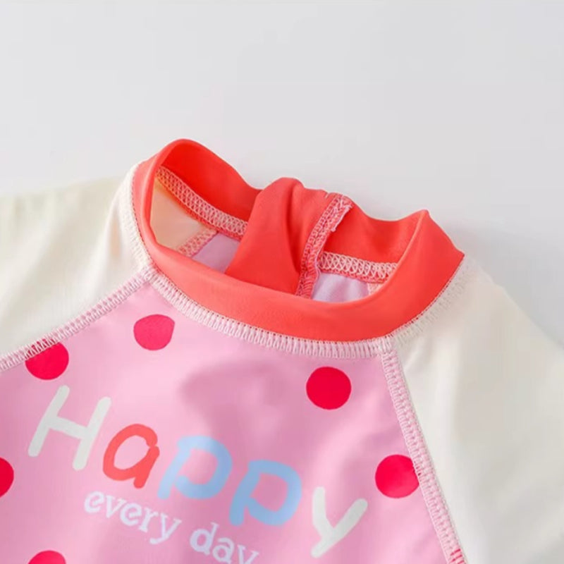 Girls' Summer One-Piece Swimsuit and Swim Cap Two-Piece Set