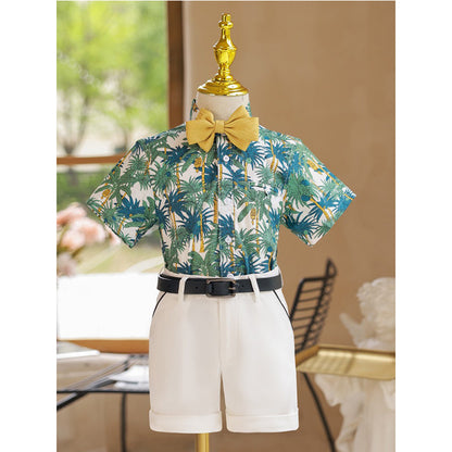 Boys Fashion Floral Shirt Short Sleeve Suit