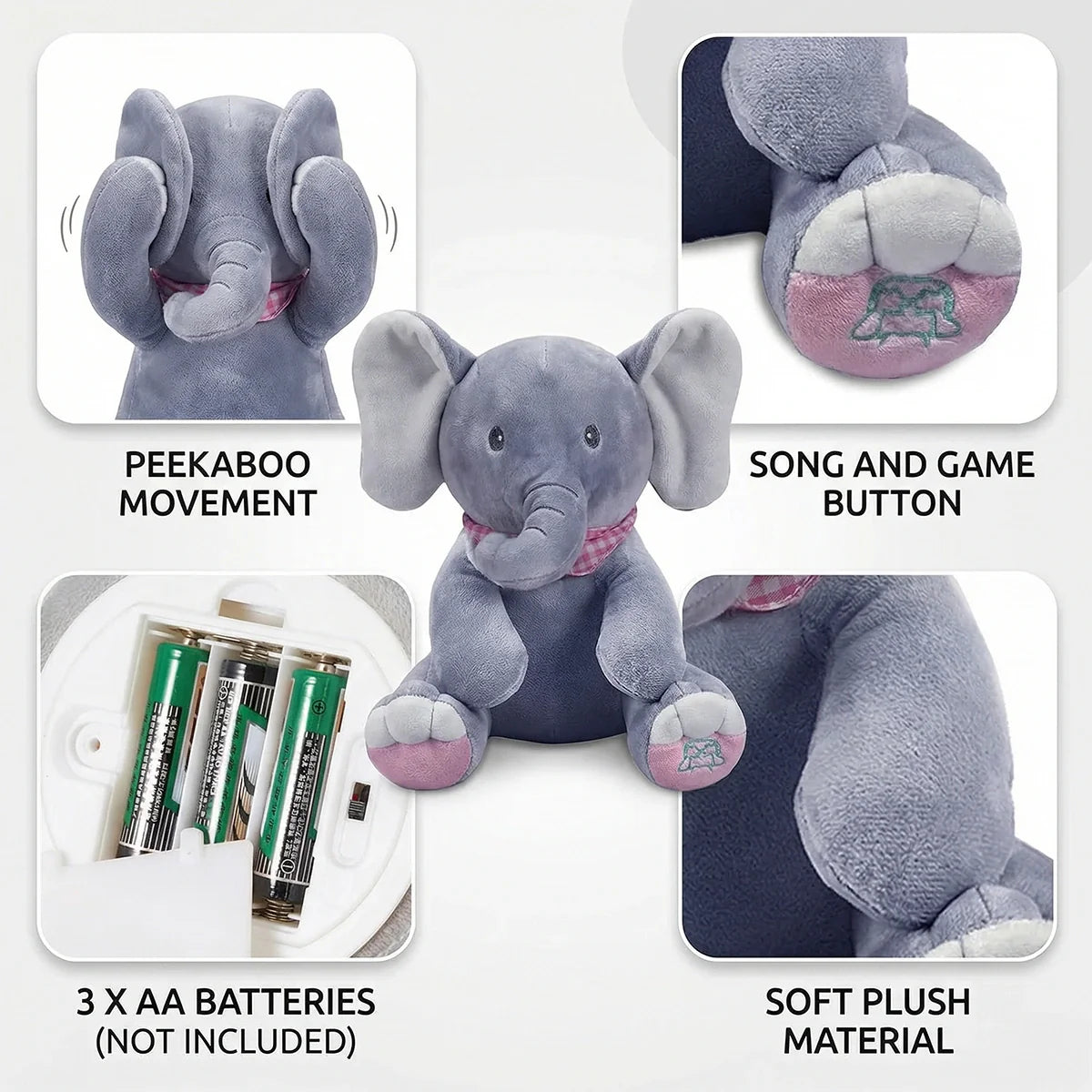Baby Pink Peek-a-Boo Musical Elephant Plush Toy