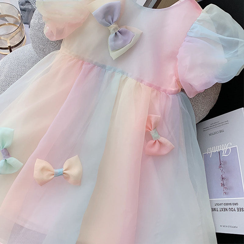 Girl Party Rainbow Dress Girl Summer Vacation Princess Dress