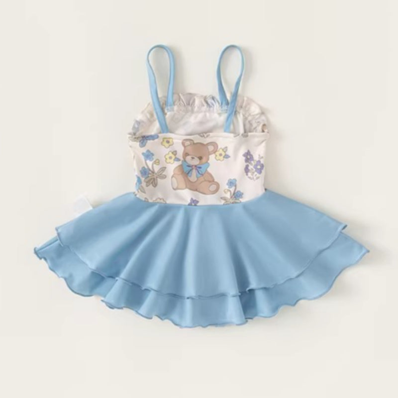 New Summer Girls' Bear Halter Onesie Swimsuit