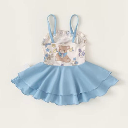 New Summer Girls' Bear Halter Onesie Swimsuit