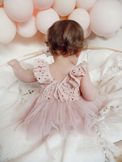 Trixie Belle Dusty Rose Pink Tutu Baby Girl Tulle Party Romper