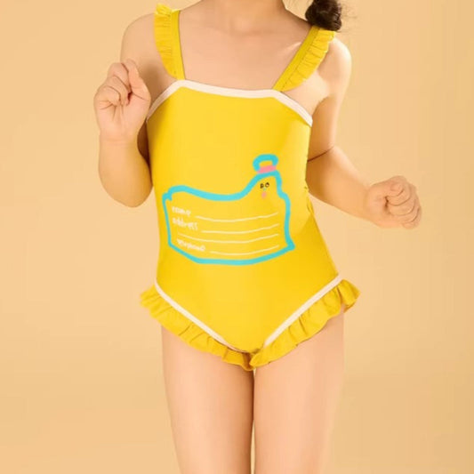 Cute Children's Summer Yellow Onesie Swimsuit