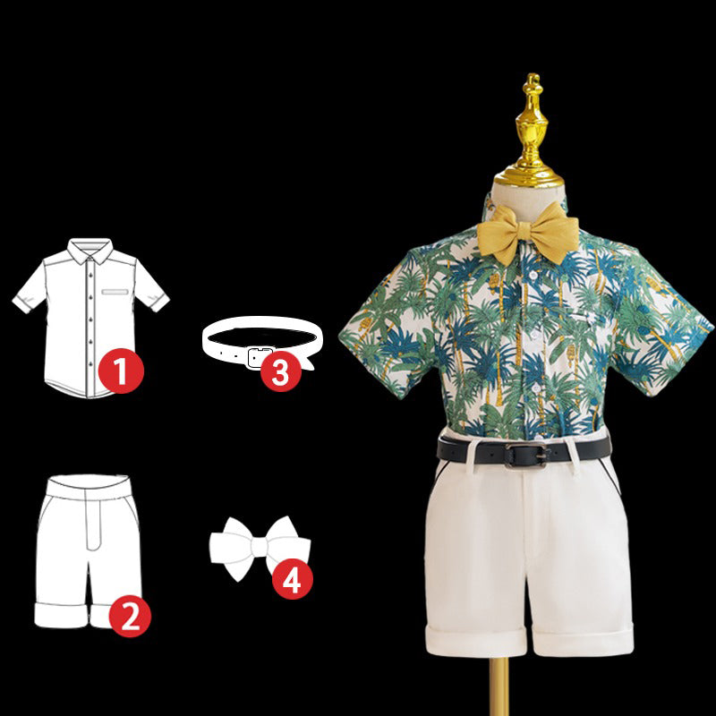 Boys Fashion Floral Shirt Short Sleeve Suit