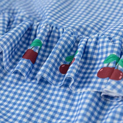 Girls New Summer Plaid Onesie Swimsuit