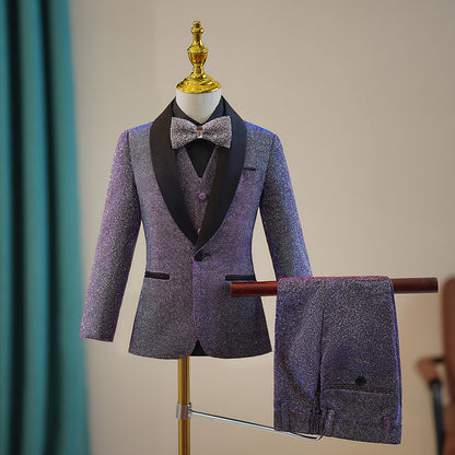 Boys Purple Suit with Fine Glitter Birthday Suit