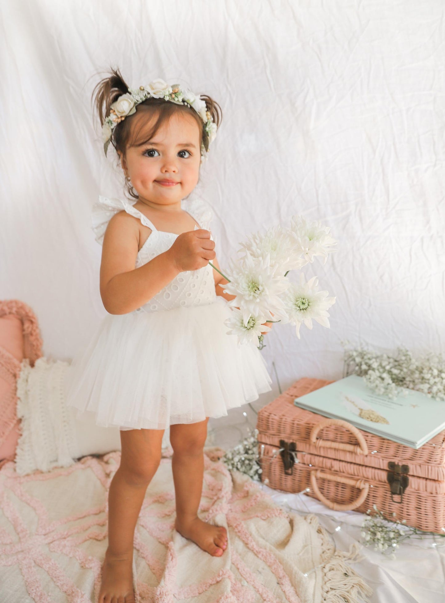 Trixie Belle White Tutu Baby Girl Tulle Party Romper