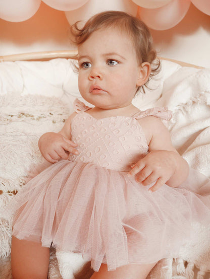 Trixie Belle Dusty Rose Pink Tutu Baby Girl Tulle Party Romper