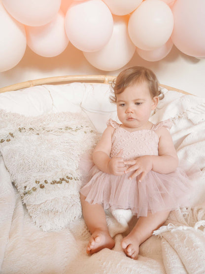 Trixie Belle Dusty Rose Pink Tutu Baby Girl Tulle Party Romper