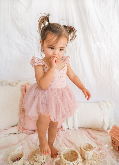 Trixie Belle Dusty Rose Pink Tutu Baby Girl Tulle Party Romper