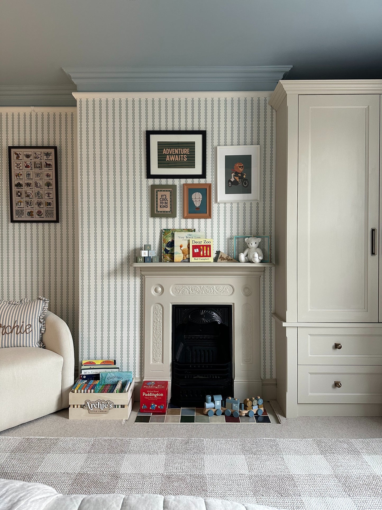 Little Abacus Stripe Wallpaper, Blue and Green