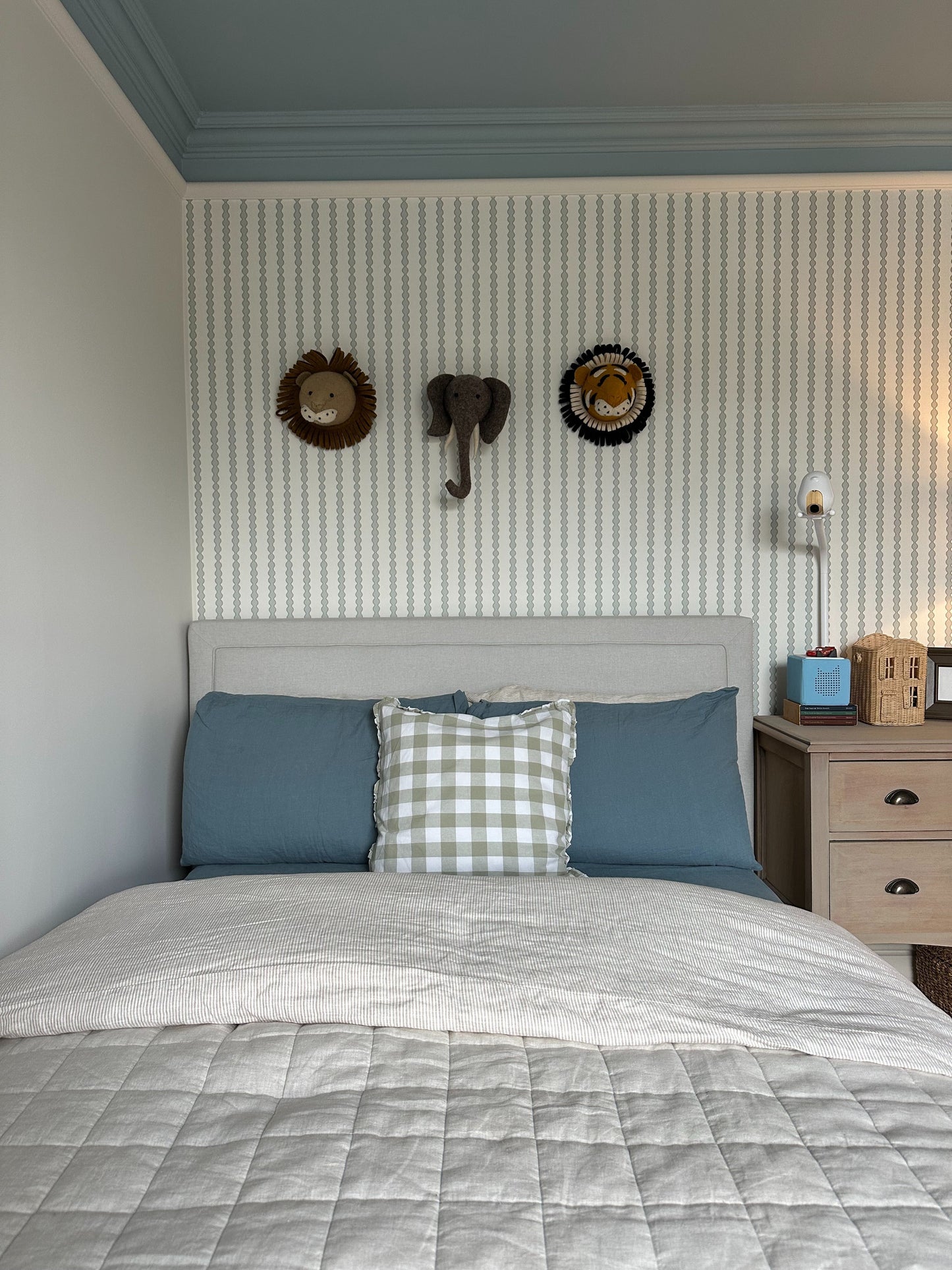 Little Abacus Stripe Wallpaper, Blue and Green