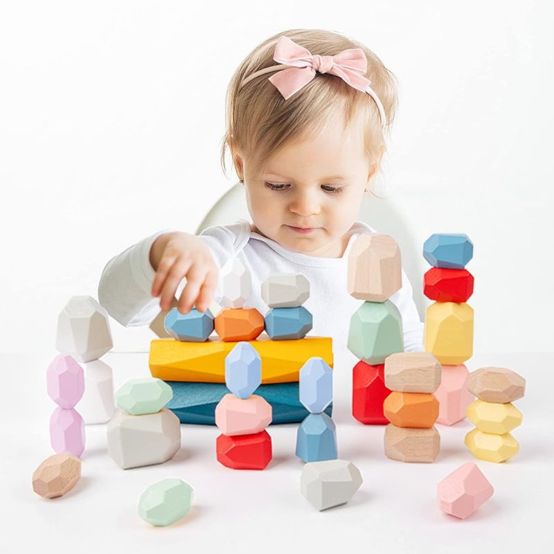 Montessori Wooden Stacking Stones – Balancing Blocks for Calm, Creative Play 3+