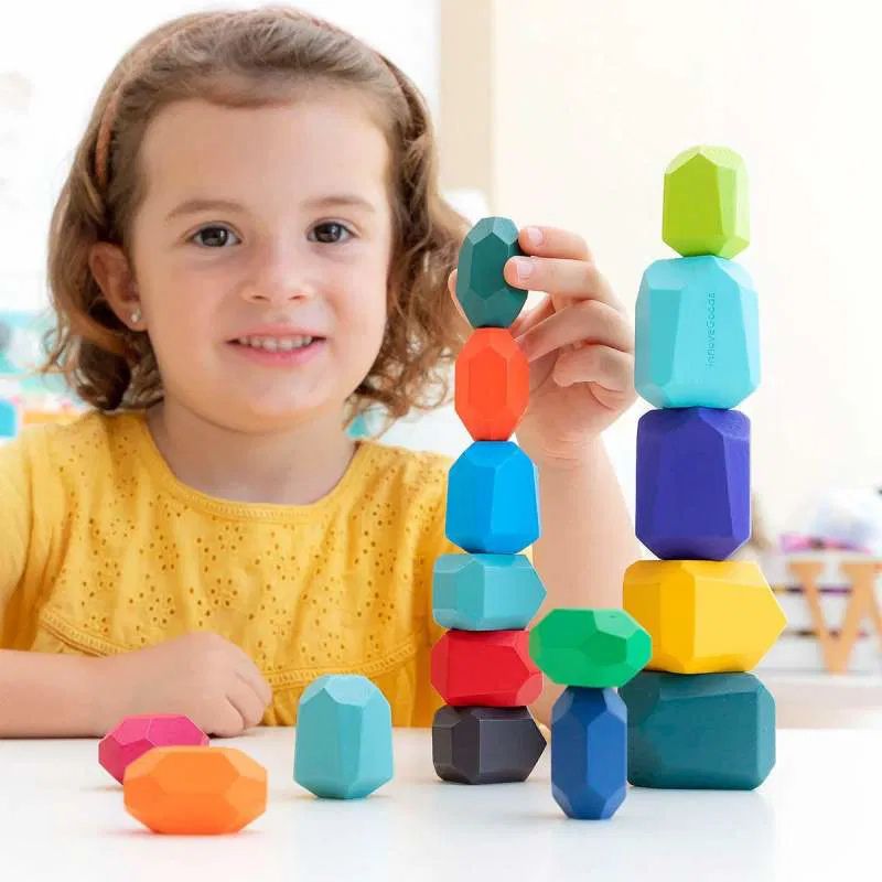 Montessori Wooden Stacking Stones – Balancing Blocks for Calm, Creative Play 3+