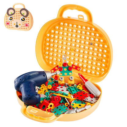 JooBox™ Montessori Tool Box – Kids Building Set with Working Toy Drill (204 Pieces)