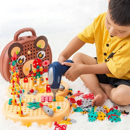 JooBox™ Montessori Tool Box – Kids Building Set with Working Toy Drill (204 Pieces)