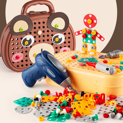 JooBox™ Montessori Tool Box – Kids Building Set with Working Toy Drill (204 Pieces)