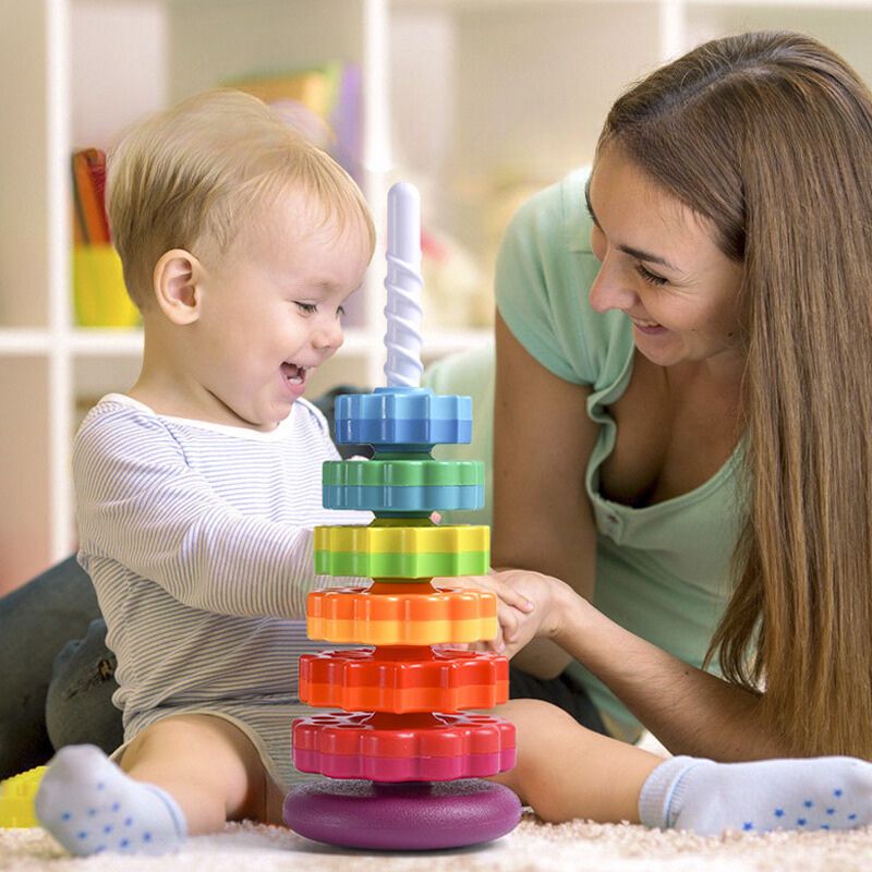 Montessori Rainbow Stacking Tower – Colourful Sensory Ring Stacker for Ages 1-3