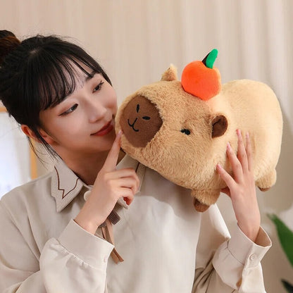 Fluffy Sleepy Capybara with Orange Plushie