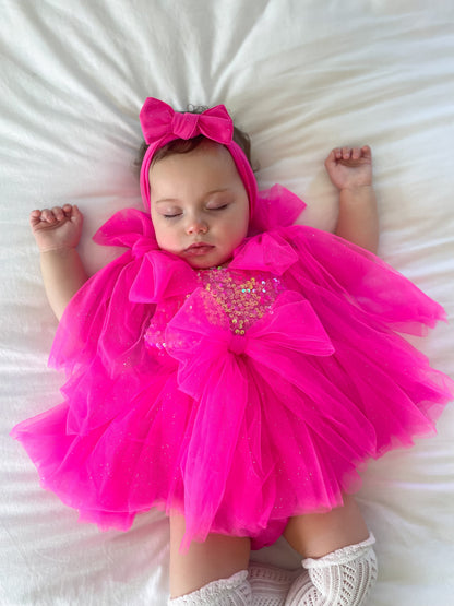 Theodora Fuchsia Pink Sequin Baby Girl Tulle Party Romper