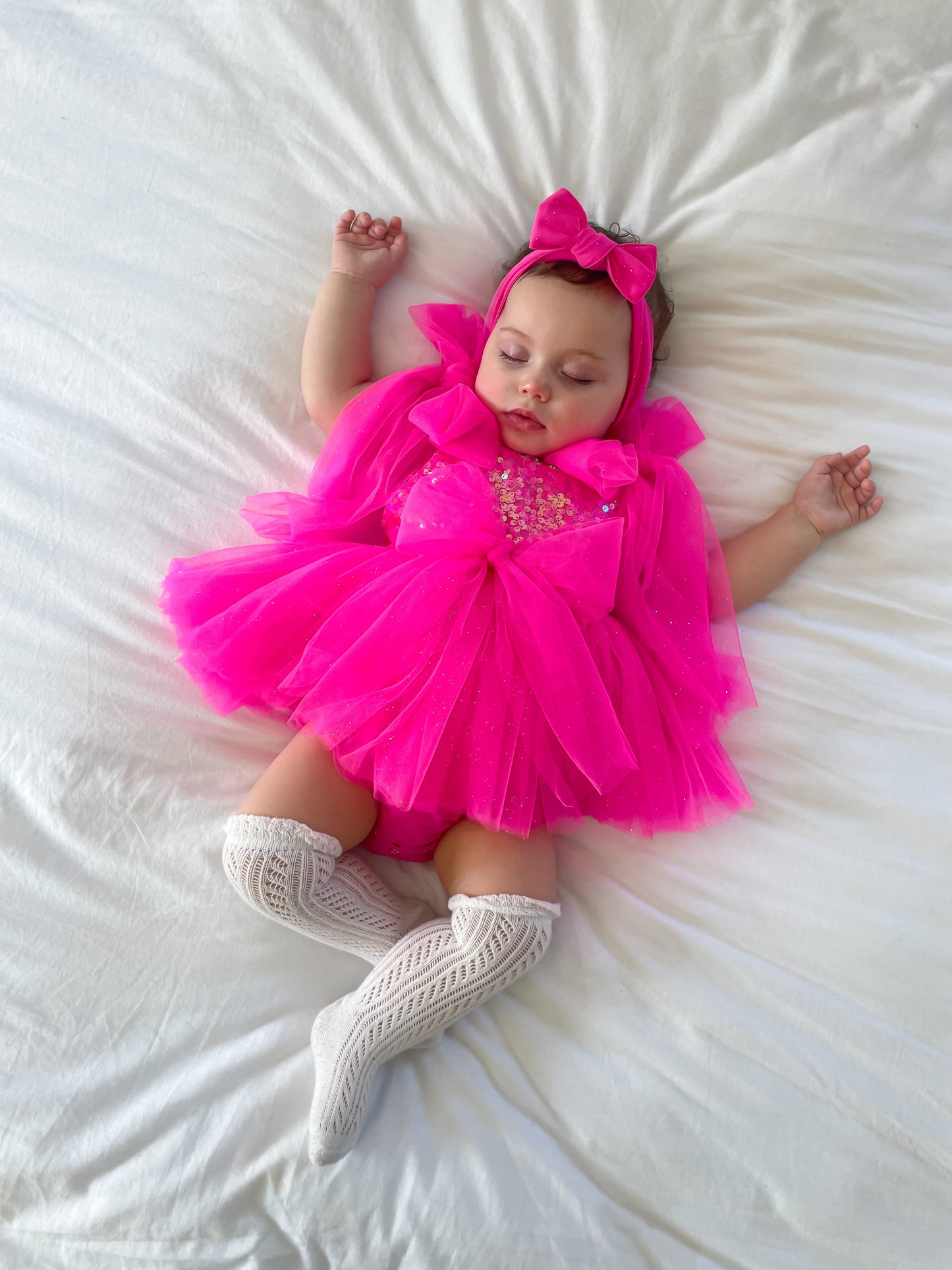 Theodora Fuchsia Pink Sequin Baby Girl Tulle Party Romper