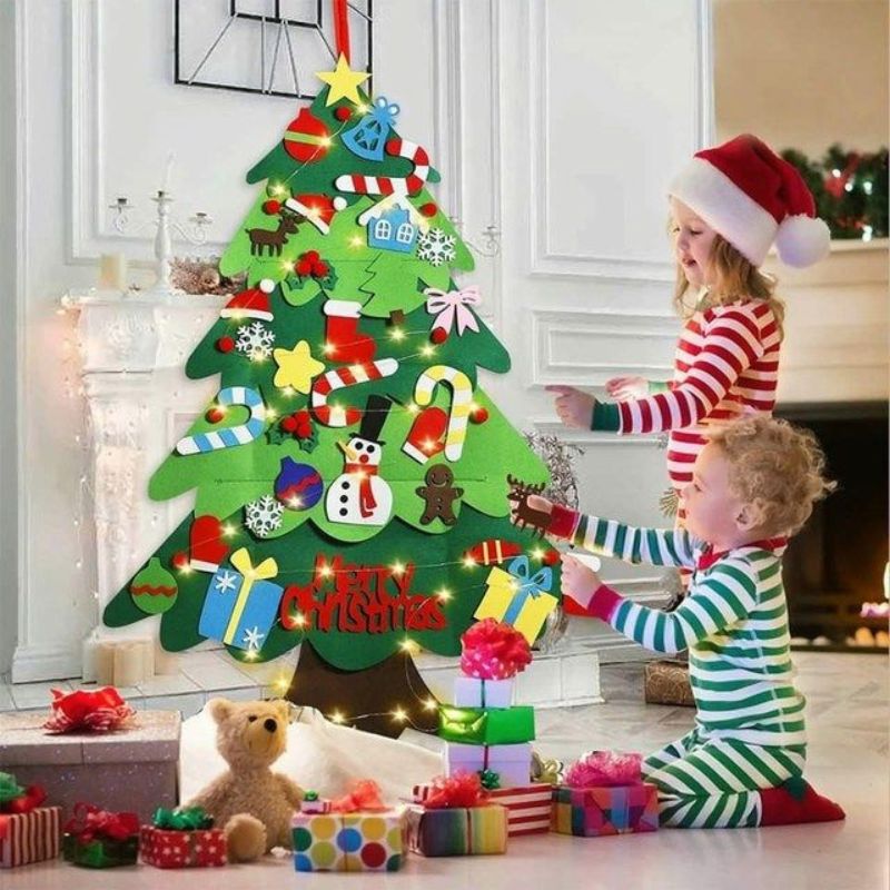 TreeDeco™ Montessori Felt Christmas Tree – Kids' Reusable Wall Tree with Ornaments