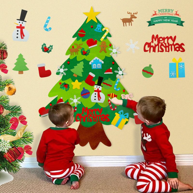 TreeDeco™ Montessori Felt Christmas Tree – Kids' Reusable Wall Tree with Ornaments