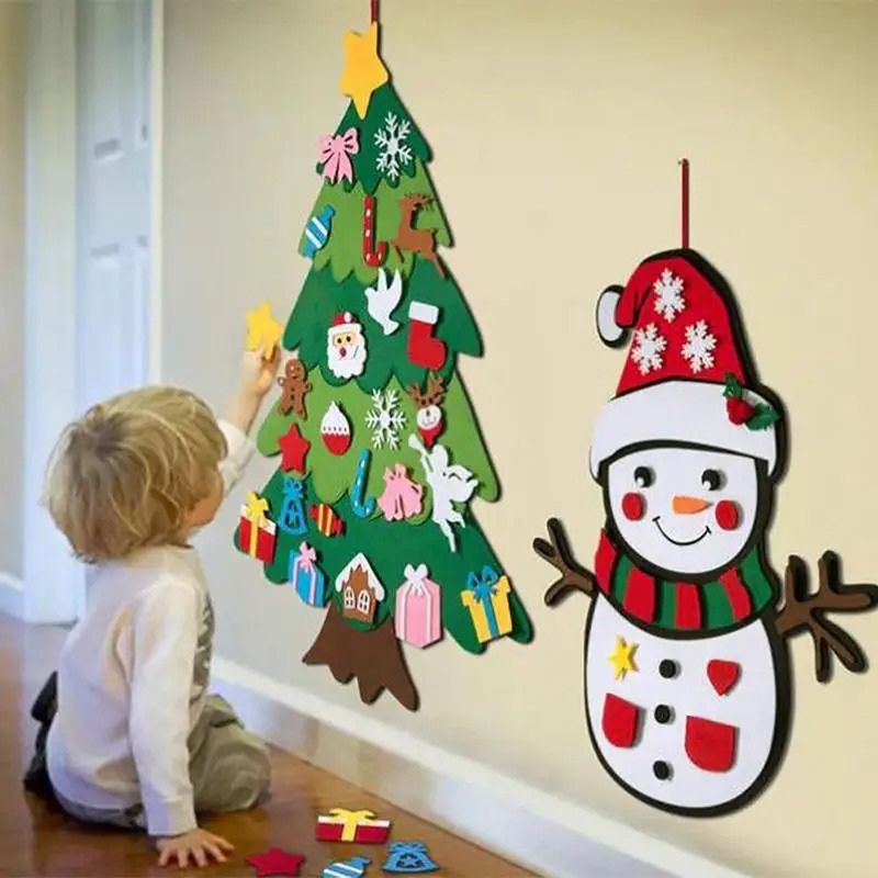 TreeDeco™ Montessori Felt Christmas Tree – Kids' Reusable Wall Tree with Ornaments