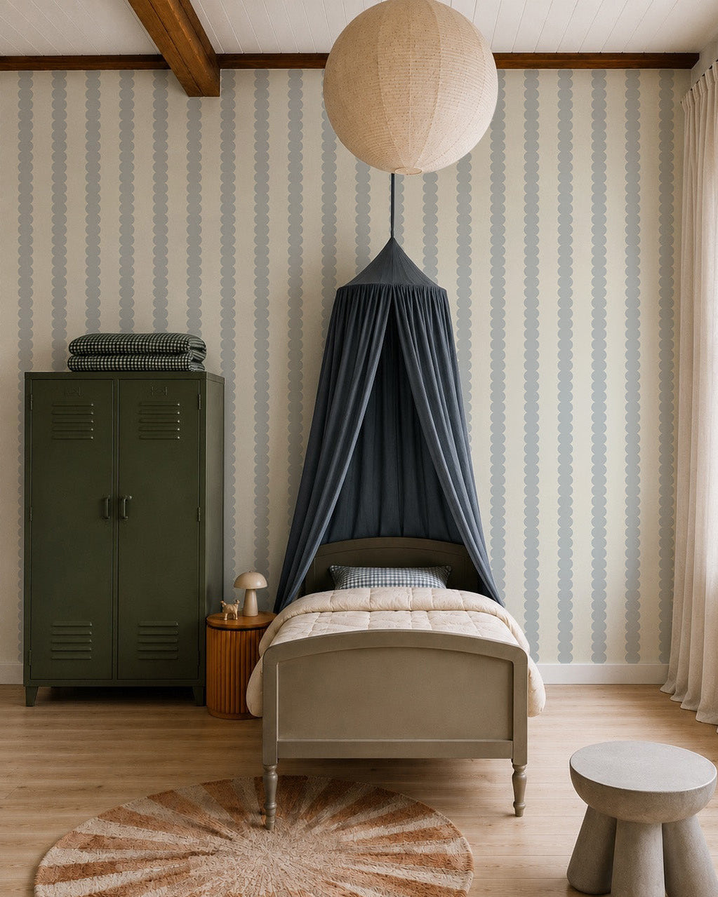 Scallop Stripe Wallpaper, Blue