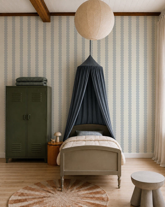 Scallop Stripe Wallpaper, Blue