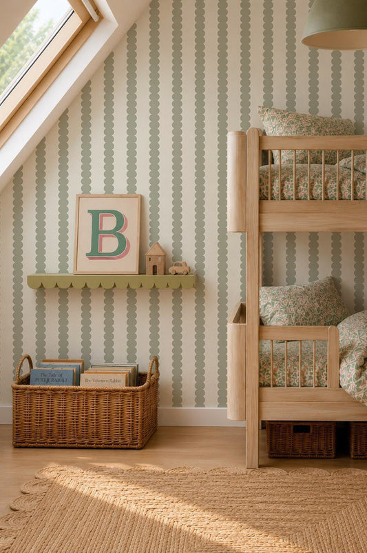 Scallop Stripe Wallpaper, Green